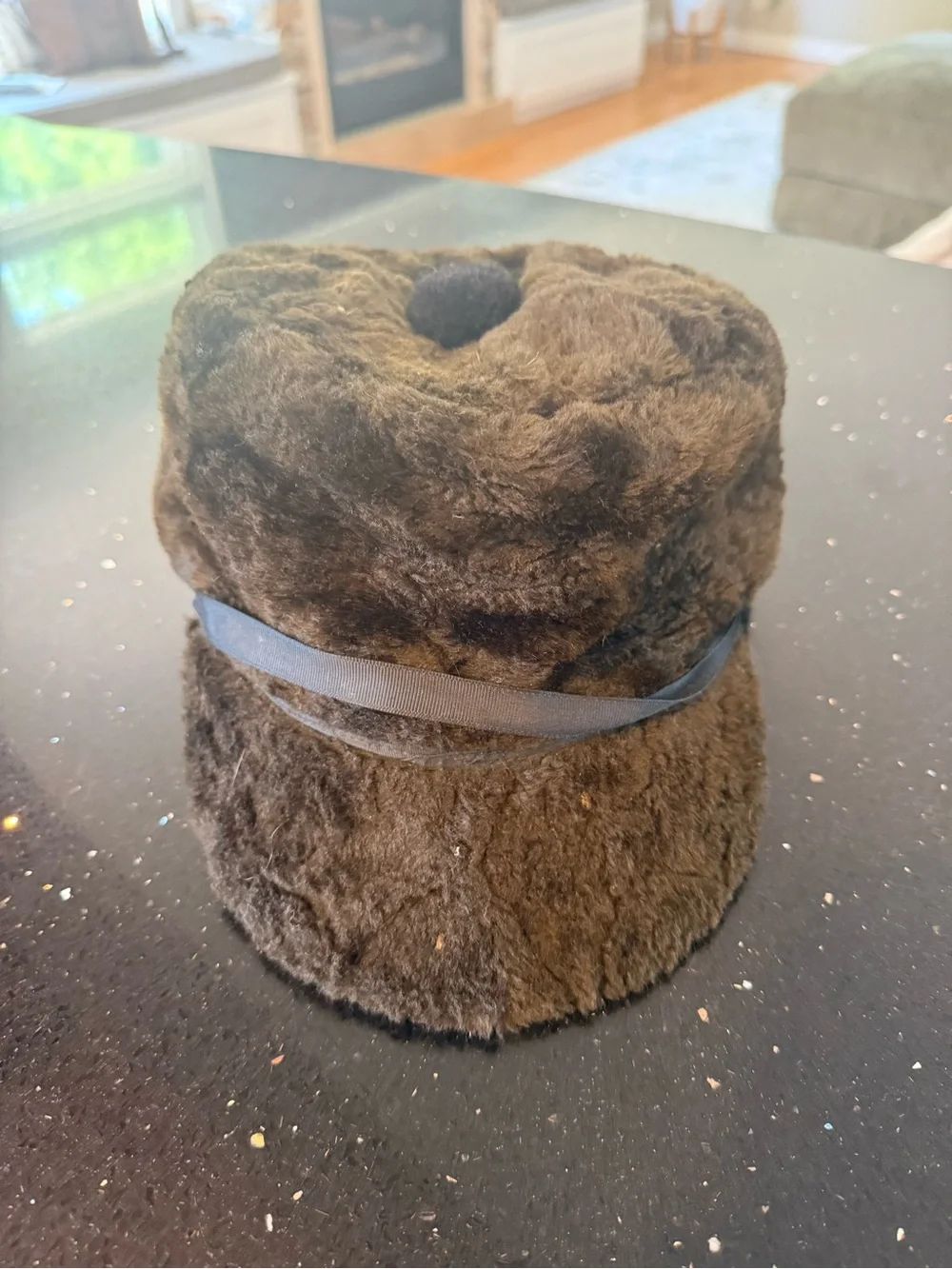 Plush Dark Brown Faux Fur Accent Hat - Home Accents Decor